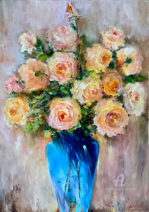 Painting titled "Bonjour" by Olga Liutova-Amplatz, Original Artwork, Oil