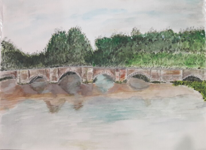 Pont de saint Savin Schilderij, 9,5x11,8 in