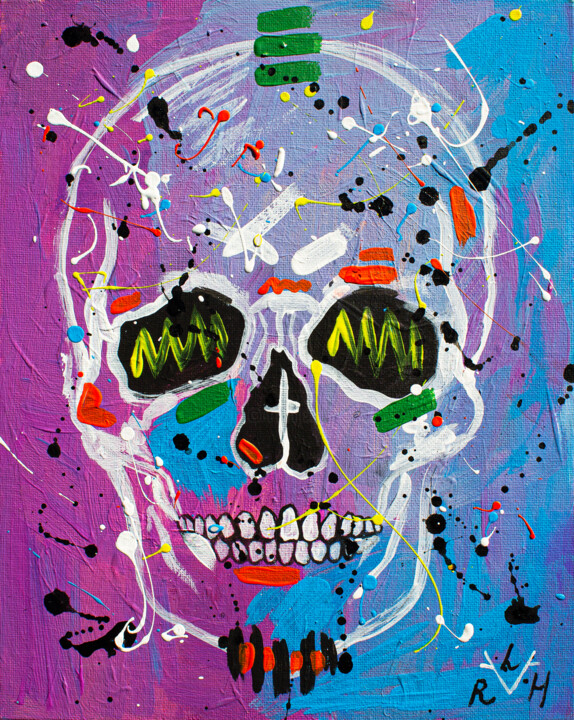 Blue Skull 绘画, 11.8x9.5 in