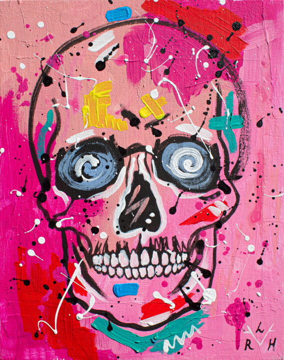Pink Skull 絵画, 11.8x9.5 in