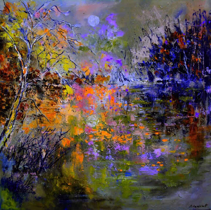 Painting titled "Magic pond 8823" by Pol Ledent, Original Artwork, Oil Mounted on Wood Stretcher frame