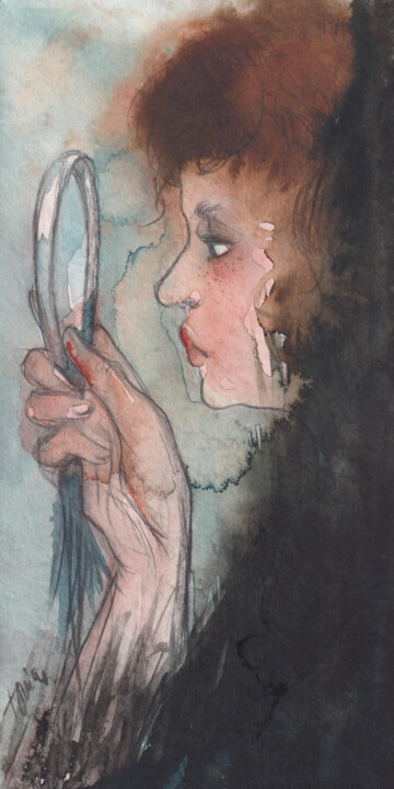 espejo, espejito 绘画, 11.8x5.9 in