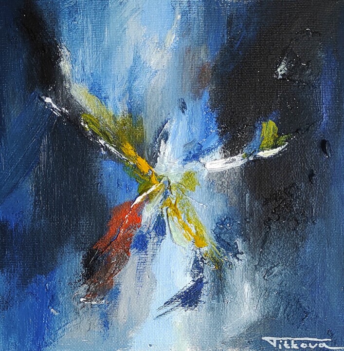 Painting titled "Thoughts" by Jane Ti, Original Artwork, Acrylic Mounted on Cardboard