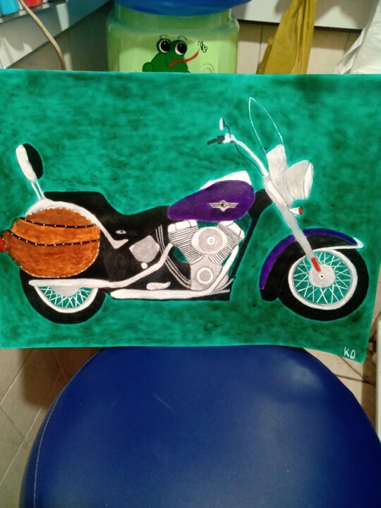 Harley Davidson 绘画, 16.5x11.4 in