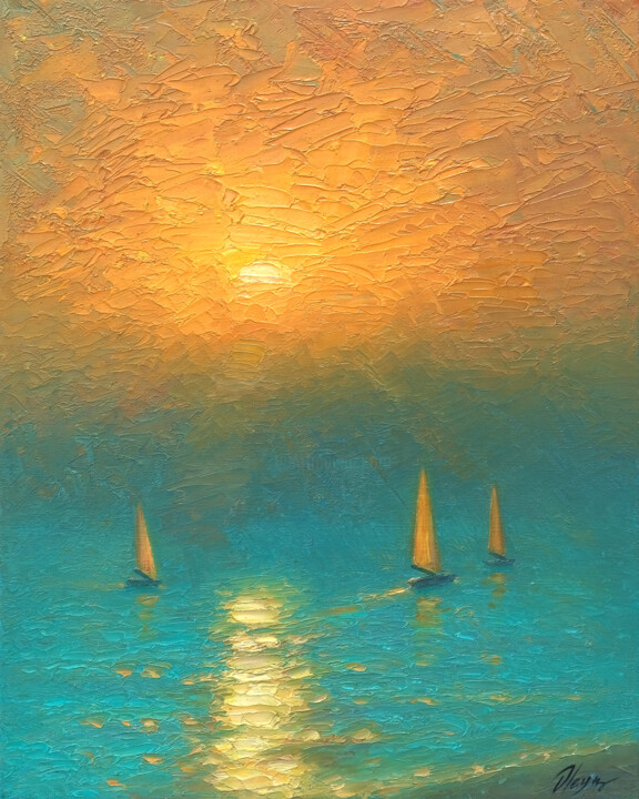 Ζωγραφική με τίτλο "Sea 38" από Dmitry Oleyn, Αυθεντικά έργα τέχνης, Λάδι Τοποθετήθηκε στο Ξύλινο φορείο σκελετό