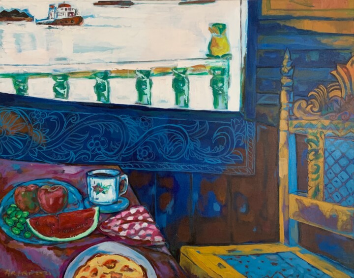 In front of an open window 绘画, 35.4x47.2 in