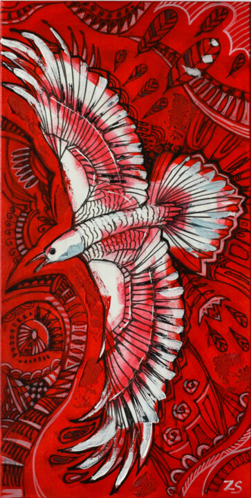 White crow 绘画, 27.6x13.8 in