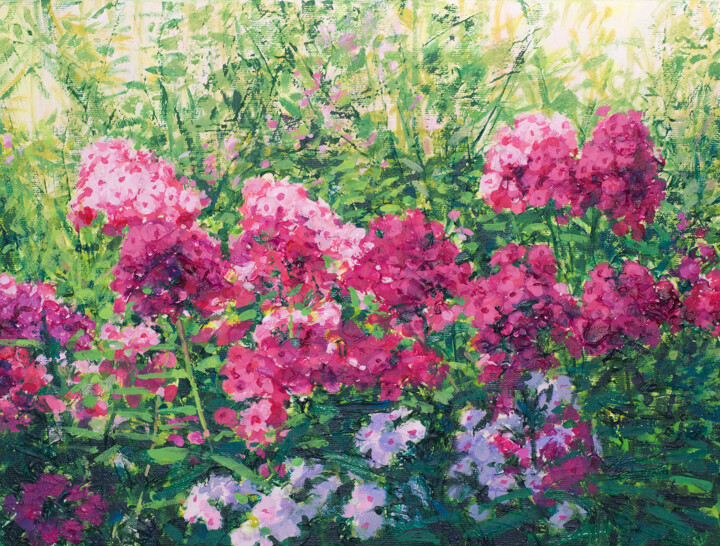 Peinture intitulée "Bright pink phlox f…" par Tetiana Chorna, Œuvre d'art originale, Acrylique