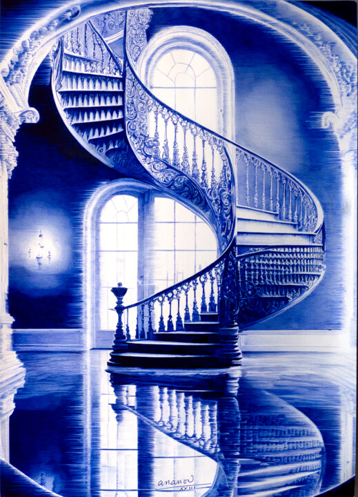 Escalier Evasion Drawing, 23.6x16.5 in