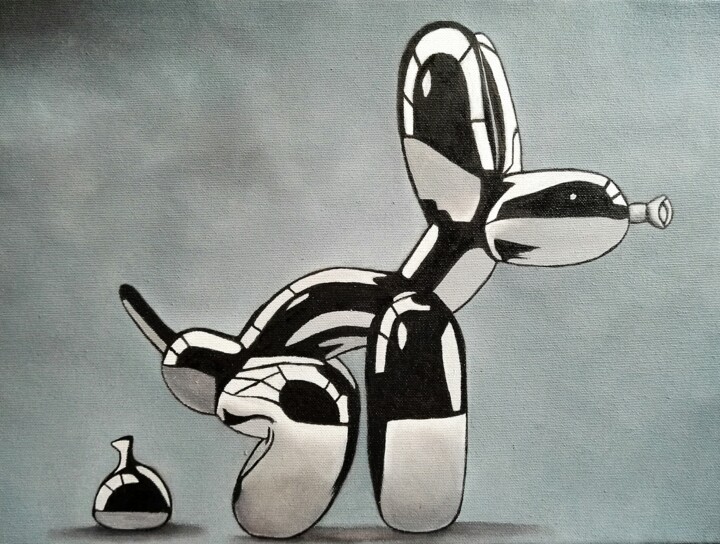 balloon dog peinture a l`huile 绘画, 11.8x15.8 in
