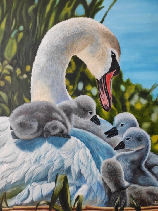 Swans 绘画, 23.6x19.7 in