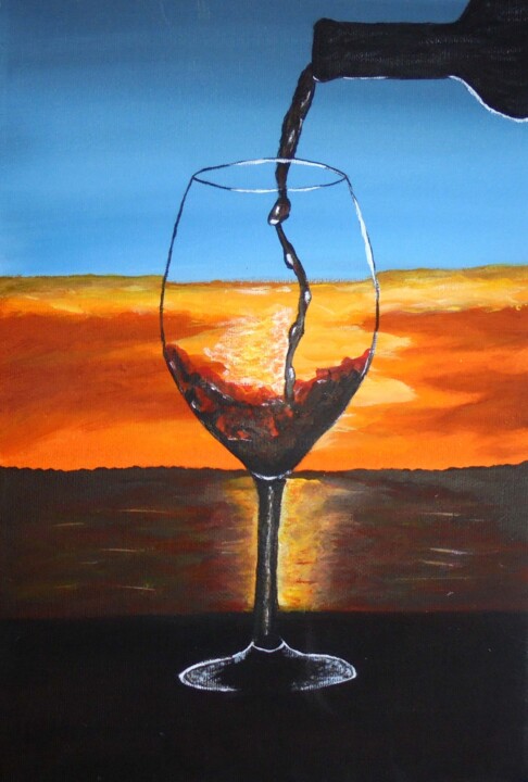 Time for wine. Glass 绘画, 11.8x7.9 in