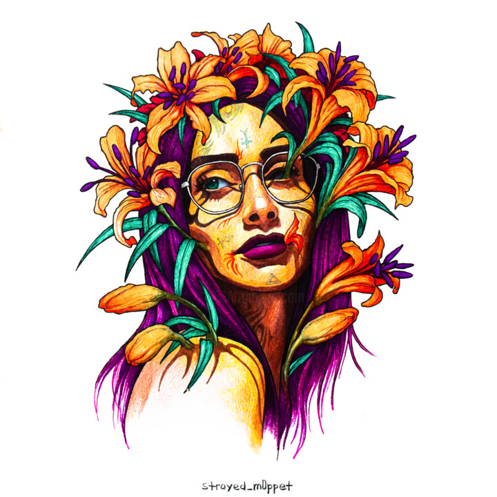Portrait with lilies 图画, 11.8x11.8 in