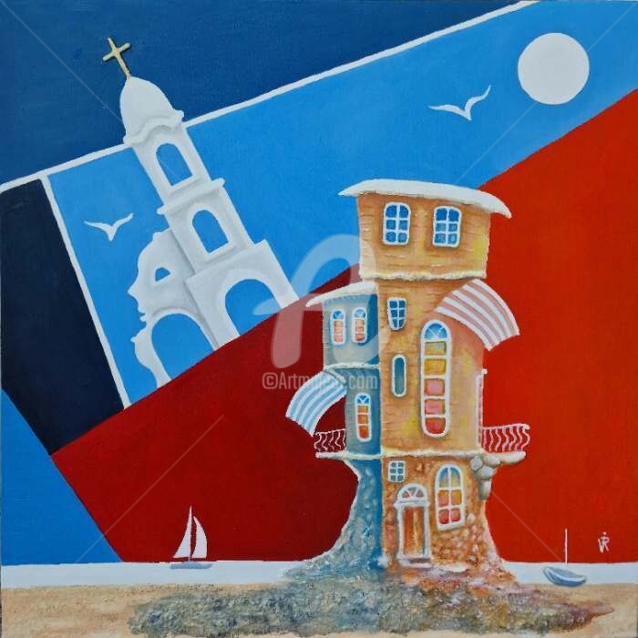 Peinture intitulée "Dream house and chu…" par Krisline, Œuvre d'art originale, Huile
