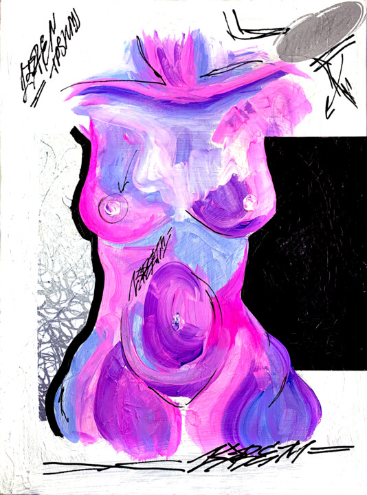 The woman body. Canvas. Purple Painting 绘画, 15.7x11.8 in