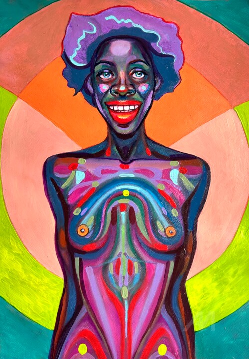 Laughing african woman body 绘画, 15.8x11.8 in