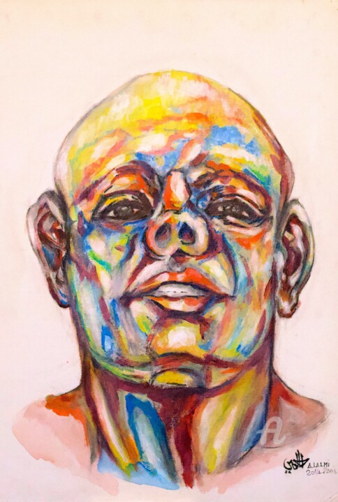 Homme Africain - Portrait Expressionniste 绘画, 21.7x15 in