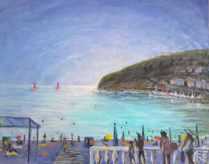 Painting titled "Sunset turquoise" by Anna Fainitskii, Original Artwork, Oil