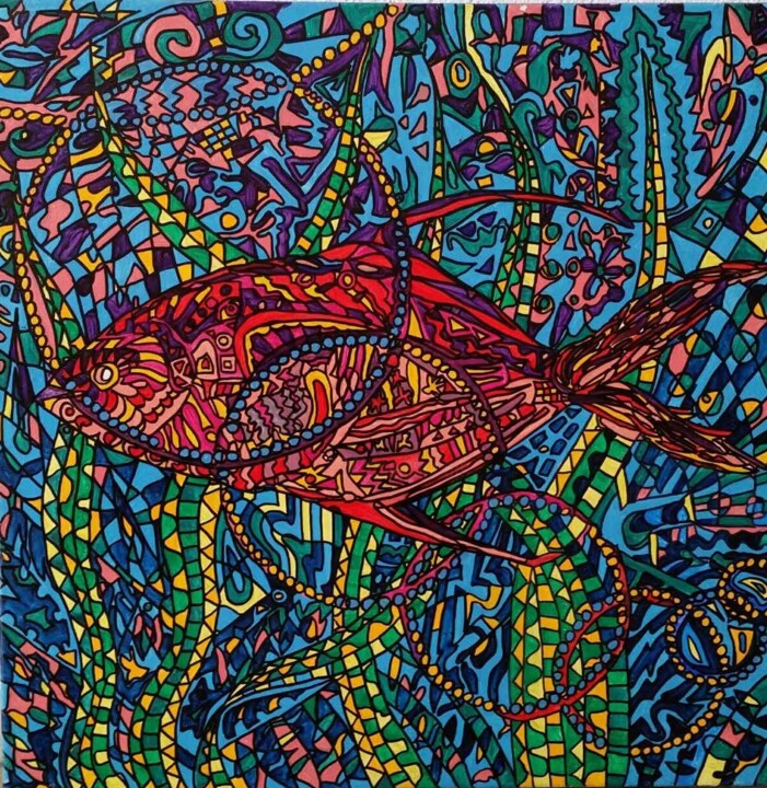 Red Fish 2.0 绘画, 19.7x19.7 in