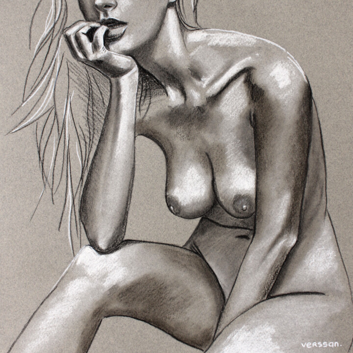 Femme nue pensive 绘画, 11.8x11.8 in