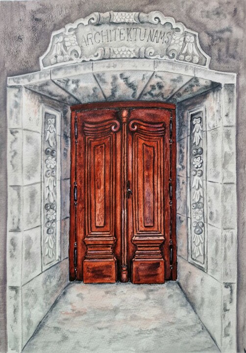 Mysterious door 绘画, 14.4x9.8 in