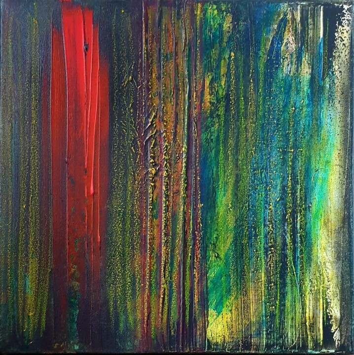 Peinture intitulée "Bande rouge" par Julie Verhague, Œuvre d'art originale, Acrylique Monté sur Châssis en bois