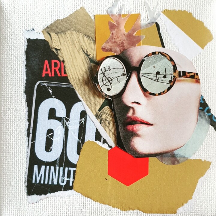 Collages intitulée "60 minutes" par Julie Verhague, Œuvre d'art originale, Collages Monté sur Carton