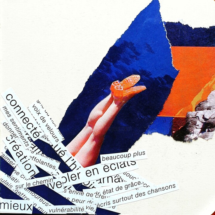 Collages intitulée "Plongeon" par Julie Verhague, Œuvre d'art originale, Collages Monté sur Verre
