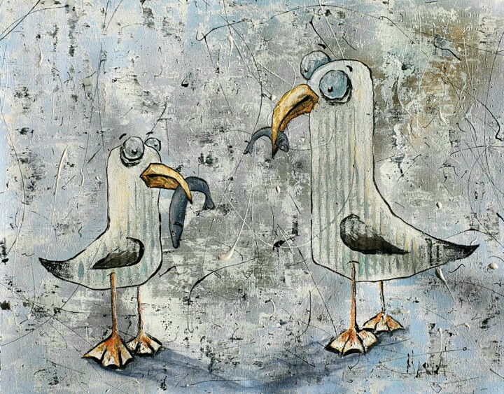 Давай мериться рыбками 绘画, 14.6x17.7 in