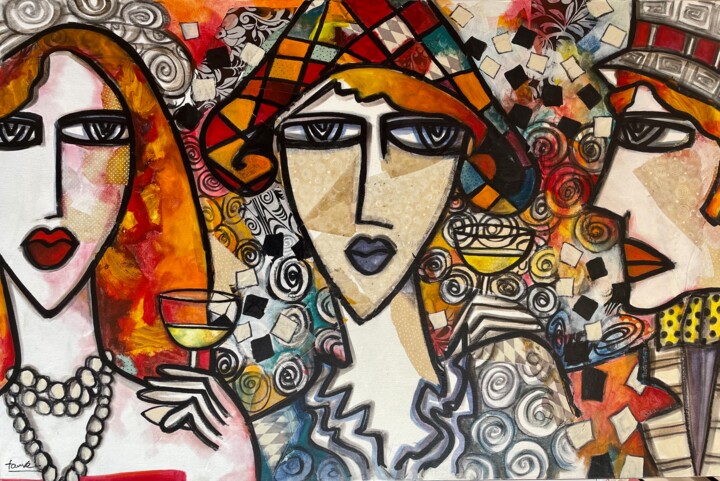 Painting titled "Arlequine - Arlequi…" by Fauve, Original Artwork, Acrylic Mounted on Wood Stretcher frame
