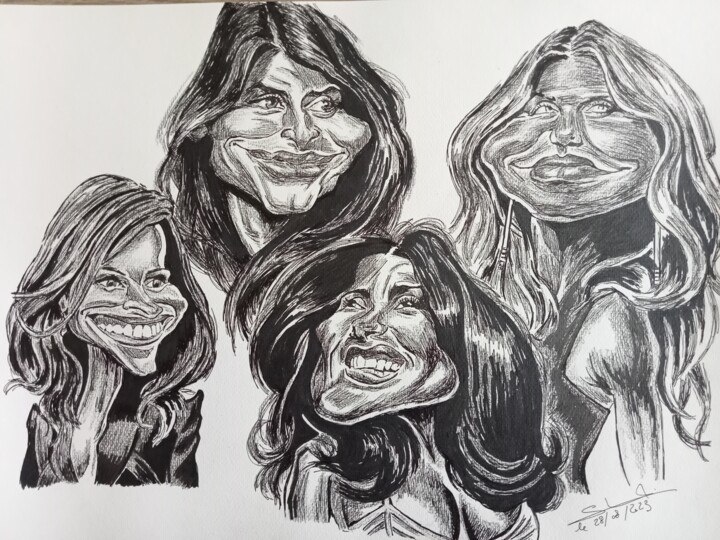Représentation de caricatures d'actrices américaines réalisé 图画, 11.7x16.5 in
