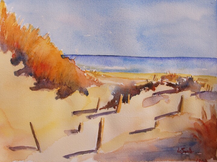 Peinture intitulée "Bord de mer au Gran…" par Jean-Noël Le Junter, Œuvre d'art originale, Aquarelle Monté sur Panneau de bois