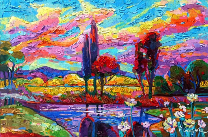 Rainbow colors landscape Schilderij, 23,6x35,4 in