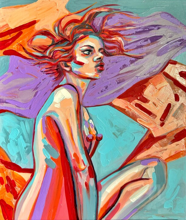 girl pop art colorful painting 绘画, 23.6x19.7 in