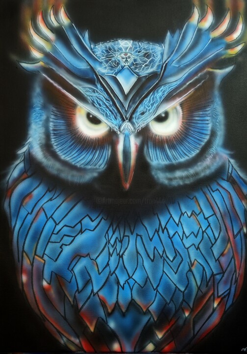 Feuereule ... fire owl.... 绘画, 27.6x19.7 in