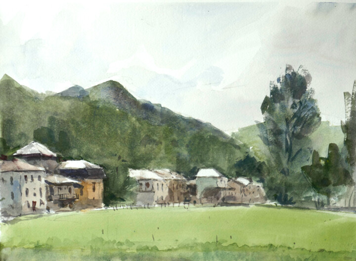 Painting titled "Las Herrerias , Cam…" by Vincent Monluc, Original Artwork, Watercolor