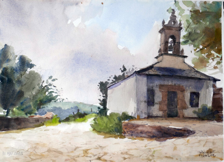 Painting titled "Camino Frances vers…" by Vincent Monluc, Original Artwork, Watercolor