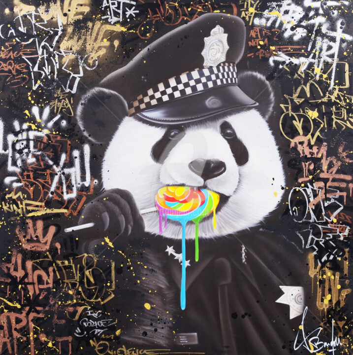 PANDA PAINTING 絵画, 39.4x39.4 in