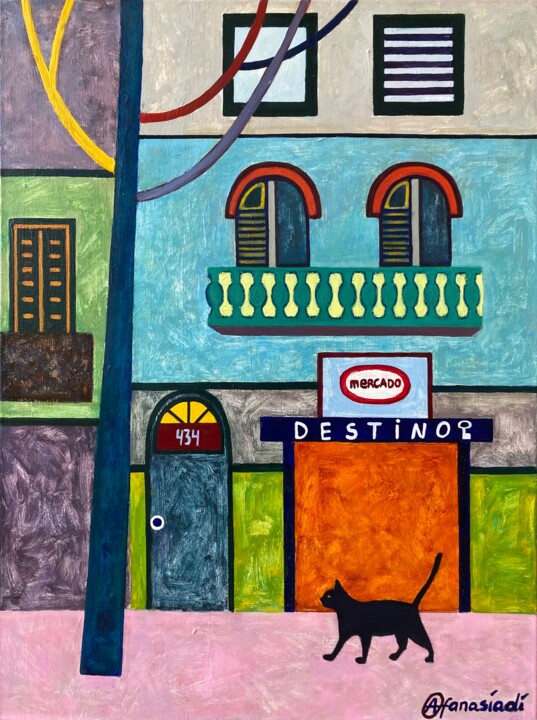 Painting titled "Destino" by Olga Afanasiadi, Original Artwork, Oil Mounted on Wood Stretcher frame