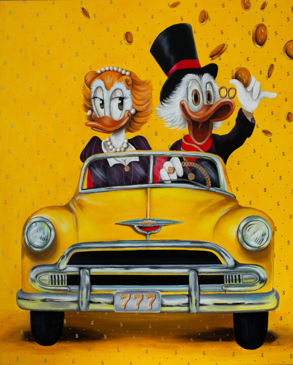 Scrooge McDuck in a convertible 绘画, 39.4x31.5 in