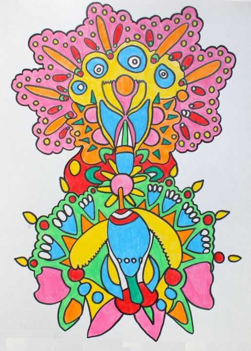 552.Abstract colorful rainbow flower 图画, 12.6x9.8 in
