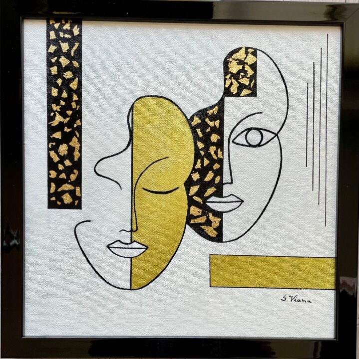 Dessin intitulée "Black & Gold 7" par Salette Viana, Œuvre d'art originale, Acrylique