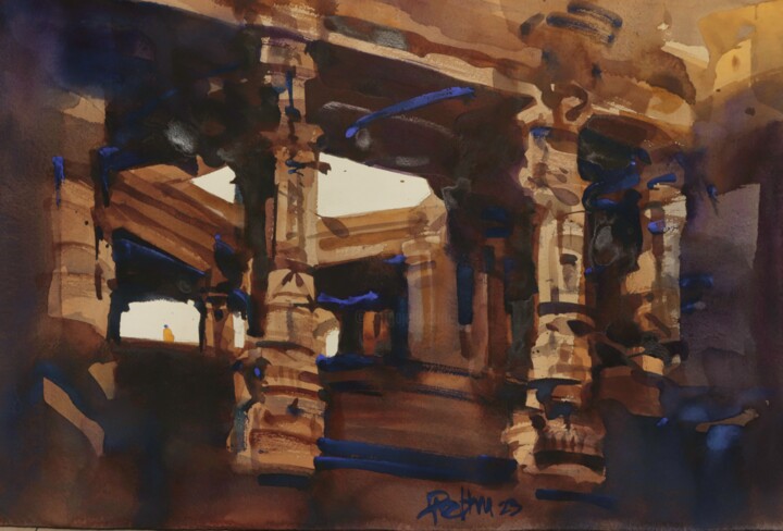 绘画 标题为“Stepped well into h…” 由Prashant Prabhu, 原创艺术品, 水彩