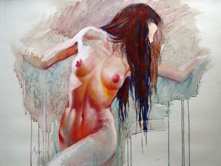 💙Une fois seule 💙Once alone 绘画, 22.1x29.9 in