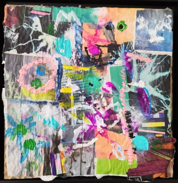 Collages intitulée "Fleurs par tous les…" par Frédérique Girin, Œuvre d'art originale, Collages Monté sur Châssis en bois