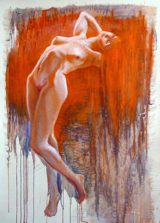 💥 Mécanique orange 绘画, 43.3x29.5 in