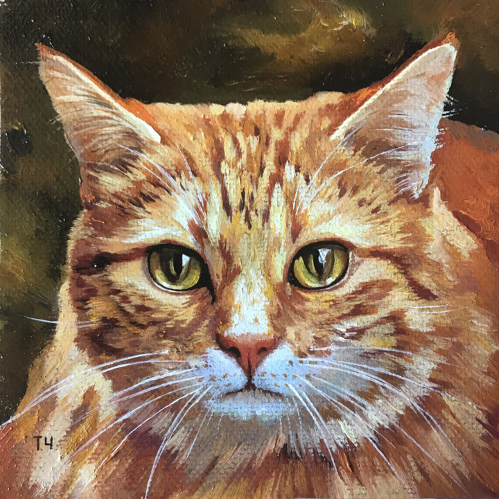 Miniature "Red cat" 绘画, 3.9x3.9 in