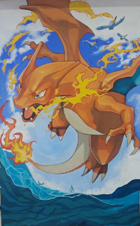 Pittura intitolato "CHARIZARD Umi,-Fū,…" da Vincent Volaju, Opera d'arte originale, Acrilico