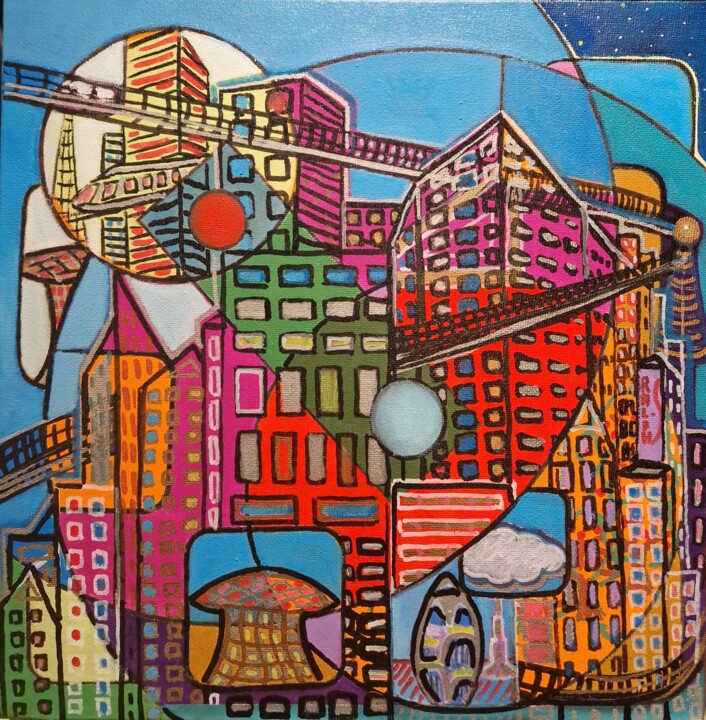 Peinture intitulée "Paysage futuriste" par Ralph.S, Œuvre d'art originale, Huile