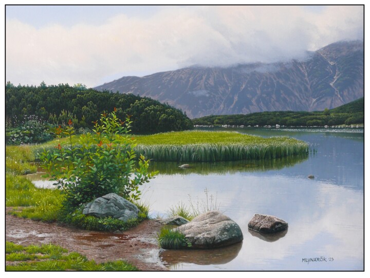 Painting titled "On the shore of a m…" by Emil Mlynarcik, Original Artwork, Oil Mounted on Cardboard